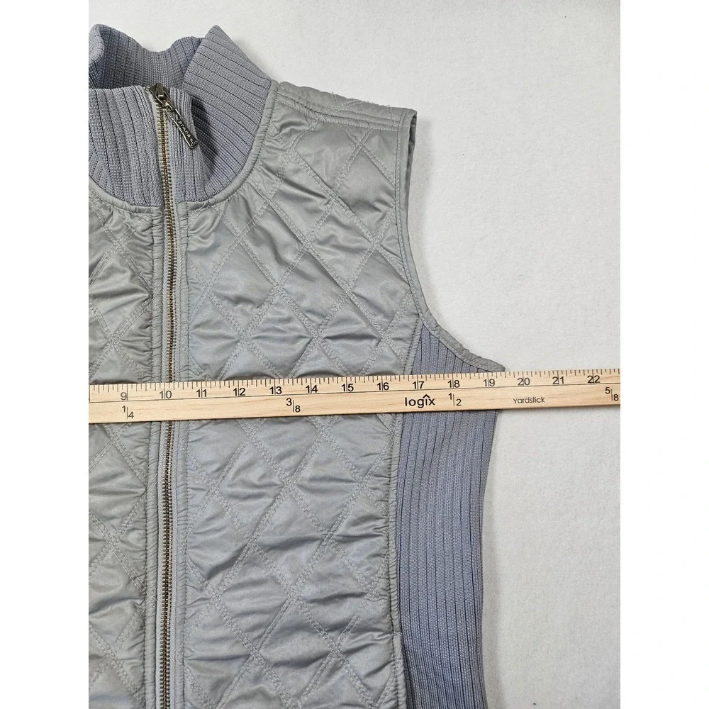 Prana Womens Quilted‎ Vest Grey Silver Full Zip Sherpa Lined Ribbed Knit Large